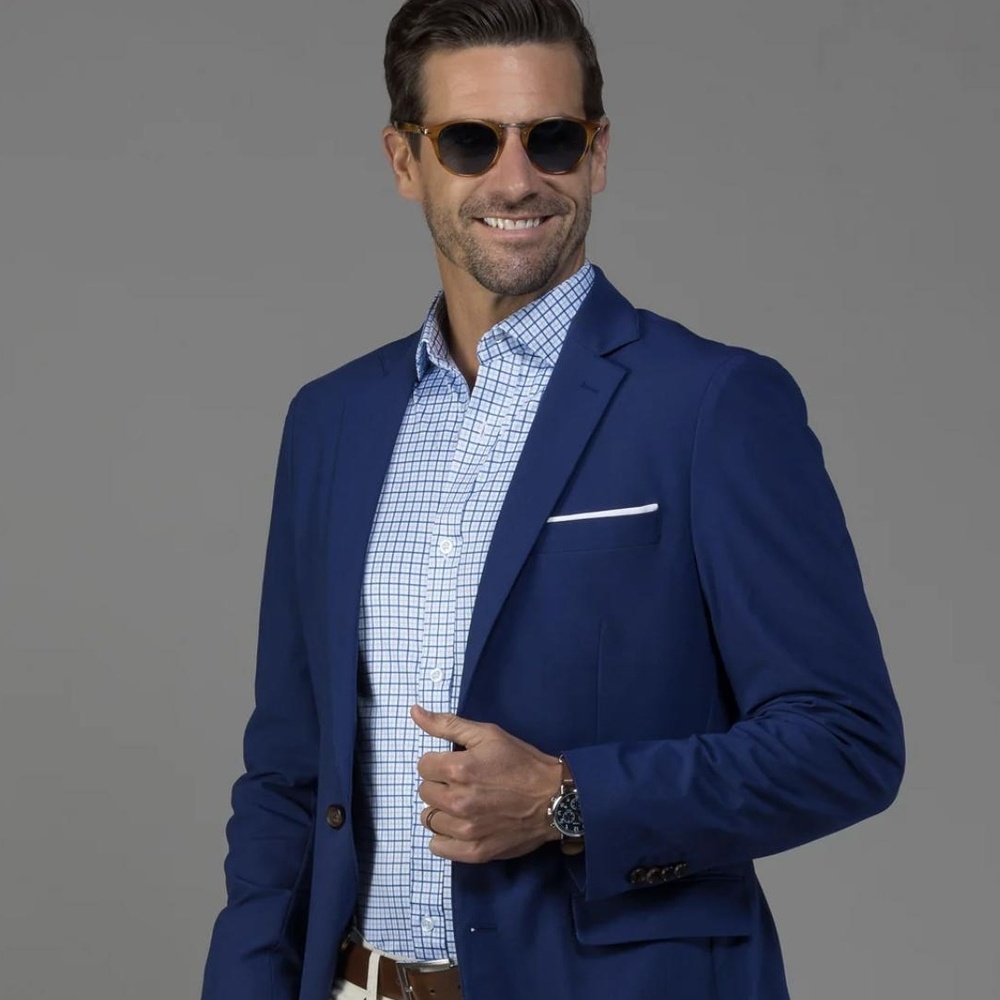 Men's Navy Single-Breasted Notch Lapel Blazer